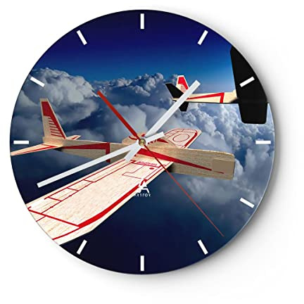 Modern Wanduhr Segelflugzeuge fliegen hoch Modell 40x40cm Rund Groß Wand Uhr Glas Analog Zimmeruhren Küche Büro Wohnzimmer Glasuhr Wall Clock Dekoration Design Wanddekoration Küchenuhr C3AR40x40-2283