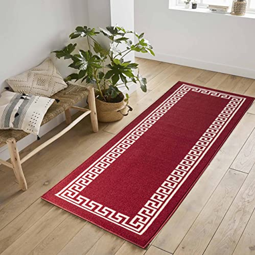 Havana Washable Non-Slip Indoor Runner Mat, Greek Key, Red/White, 80x300cm