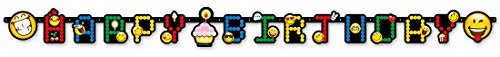 Amakando Smiley Happy-Birthday-Girlande / 193 x 15 cm/Emoji Hängegirlande Spruchbanner/Perfekt geeignet zu Gartenparty & Kinderfest