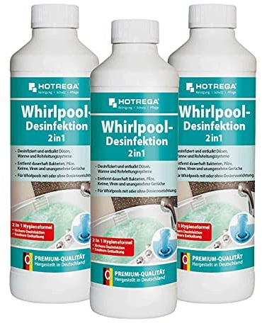 HOTREGA Whirlpool-Desinfektion 2in1 3x 500 ml | Whirlpool Reiniger | desinfiziert, reinigt und entkalkt | Kraftvoll gegen Kalk Bakterien Viren & Gerüche