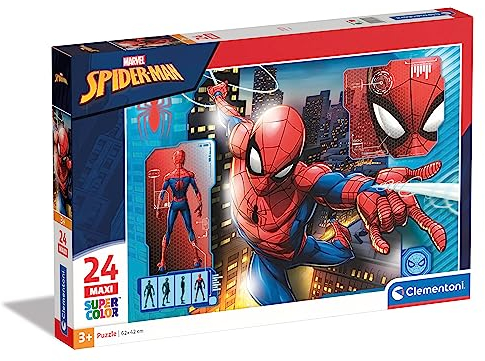 Clementoni 28507 Maxi Spiderman – Puzzle 24 Teile ab 3 Jahren, farbenfrohes Kinderpuzzle mit extra großen Puzzleteilen, Geschicklichkeitsspiel für Kinder