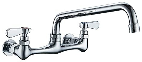 Bathlavish - Grifo de Pared para Fregadero de Cocina, Grifo de Lavabo, 20 cm, con Doble Asa Central y Boquilla Giratoria para Uso Comercial, sin Plomo