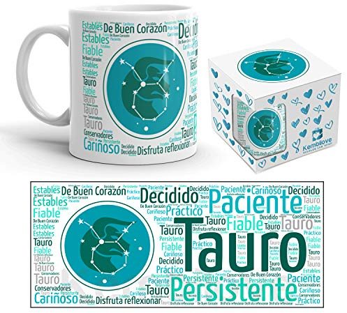 Kembilove Taza de Desayuno Horóscopo Tauro – Taza de café de Signo del Zodiaco Tauro – Tazas de Café y Té Horóscopo – Regalo Original para Parejas, Cumpleaños, Amigos