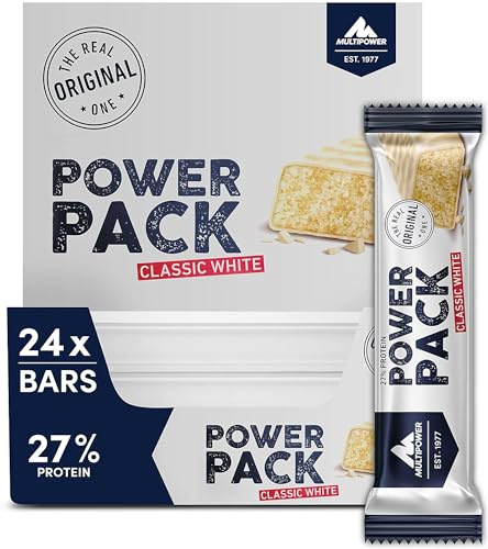 Multipower Power Pack Classic White Protein Riegel, Eiweißriegel mit 27% Protein, klassischer Bar als gesunder Sport-Snack, mit leichter Banane-Vanille-Note, 24 x 35 g