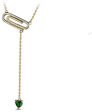 Daesar 18K Rose Gold Necklaces Women Paper Clips 0.33ct Diopside 0.02ct Diamond Necklaces Women Pendant Necklaces Rose Gold