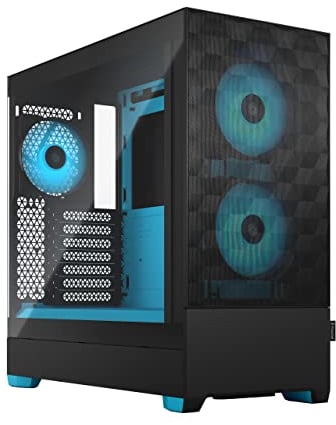 Fractal Design Pop Air RGB Cyan Core - Tempered Glass Clear Tint - Honeycomb Mesh Front – TG Side Panel - Three 120 mm Aspect 12 RGB Fans Included – ATX High Airflow Mid Tower PC Gaming Case