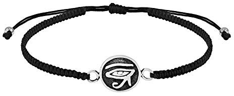 AeraVida Eye of Horus Amulet .925 Sterling Silver Charm Cotton Rope Adjustable Bracelet, 9, Metal, silver-sterling