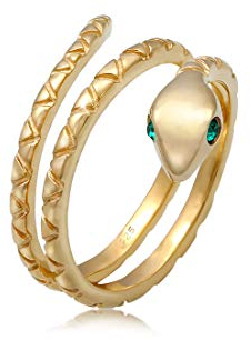 Elli Ring Damen Schlange Pinky Modern mit Kristallen in 925 Sterling Silber Vergoldet
