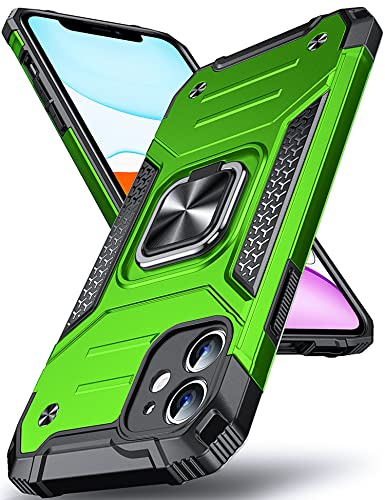 DASFOND Armor Hülle für iPhone 11 Case mit Kameraschutz Militär Stoßfest Handyhülle [Upgrade 2.0] 360 Grad Metal Ring Halter Ständer Schutzhülle [für Handyhalterung Auto Magnet], 6,1 Zoll, Grün