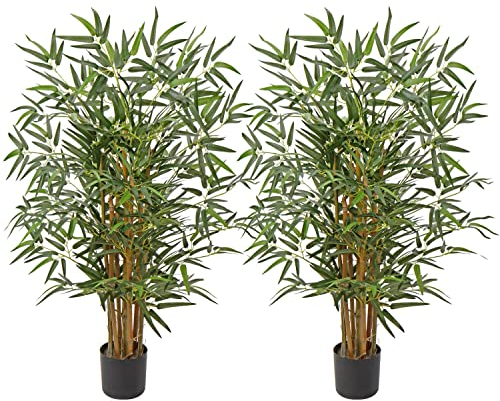 Plante artificielle en bambou avec tronc en bois véritable, balcon, terrasse, brise-vue en bambou, hauteur : 2 pièces de 91 cm