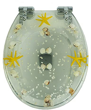LYLFF Harz Transparenter Seestern-Toilettensitz, 3D-Effekt-Hochleistungs-Toilettensitz, Geschwindigkeitsreduzierer, Edelstahlverstellbares Scharnier, Geeignet Für O/V/U-förmige Toilette