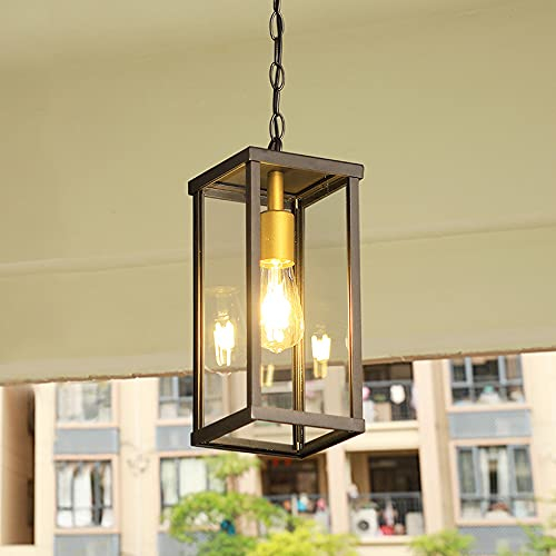 Chao Zan Aluminiumdruckguss Retro Außen Pendelleuchte Hänge PendelleuchtenMetall Schwarz 1 Flammig Außenbereich Glas Lampenschirme Höhenverstellbar Pendellampe Wasserdichter IP44