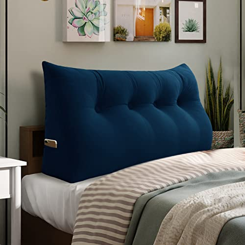 VERCART Rückenkissen Keilkissen Kopfende Großes Bettkissen Bequemes Lesekissen und Rückenteil im Bett 2 in 1 Rückenlehne und Kopfkissen Langes XXL Kissen Sofa Couch Samt 140cm Blau