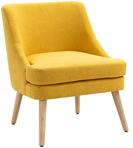 HOMCOM Sessel Loungesessel mit Leinenoptik, Armlehne, Gepolstert Relaxsessel mit Holzbeine, für Wohnzimmer, Schlafzimmer, Gelb