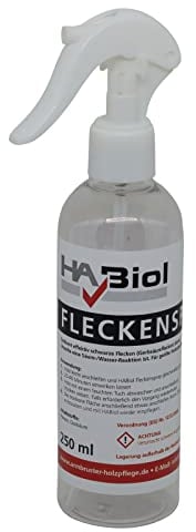 Gerbsäureflecken Spray 250 ml HABiol Premium Holz Fleckenentferner, Fleckentferner Spray Gerbsäure Gerbsäureflecken Holzflecken Holzentgrauer, für unbehandelte, geölte Holzoberflächen & Parkett