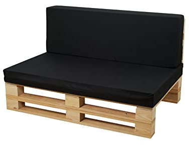Palets Talavera Palettensofa Komplettset mit Palettenkissen (Sitzkissen & Rückenkissen) – Outdoor Mikrofaser, Schwarz, 100 × 60 cm