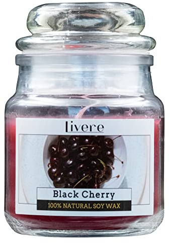 Livere Duftkerze im Glas, Kirsche, 1 Stück, 16 Std. Brenndauer, 100% Sojawachs, Höhe 8 cm/Ø 5,5 cm
