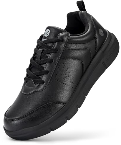 FitVille Mens Wide Fit Smart Casual Shoes Lace Up Oxfords Non Slip Business Dress Shoes Lightweight Walking Sneakers, Black, 8 UK Wide