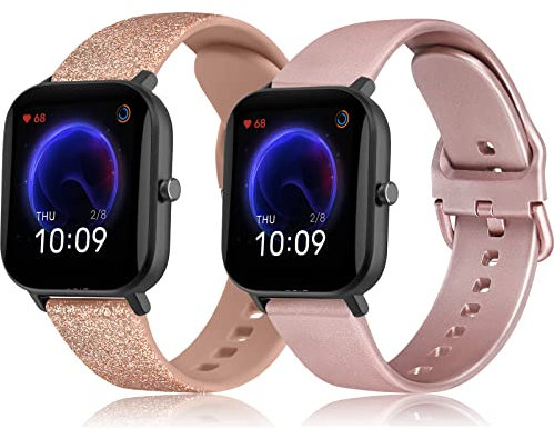 2-Pezzi Silicone Cinturino per Amazfit Bip/Amazfit Bip U/Bip U Pro/Bip 3 /Amazfit Bip S/S Lite,20mm Morbido, Per Amazfit Bip 3 Pro (Oro Rosa+Oro Rosa Lampo)