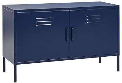 Sideboard mit 2 Türen 2 Griffen Stahl blau herausnehmbarer Regalboden Uria