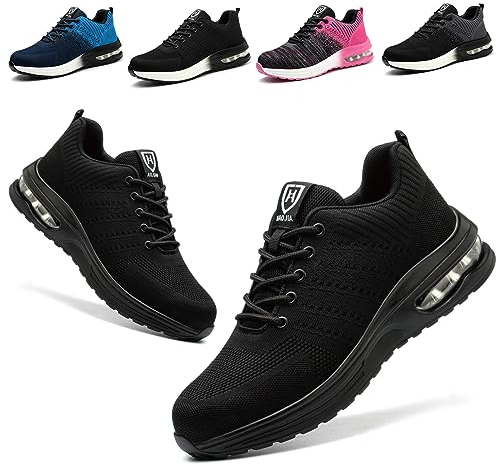 Scarpe Antinfortunistiche Uomo Donna Leggere e Comode Scarpe da Lavoro con Punta in Acciaio Sportive Scarpe da Cantiere Antiscivolo Traspiranti 01 Nero Assoluto EU 38