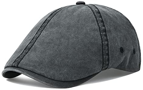 VOBOOM Schiebermütze aus Baumwolle, waschbar, Gatsby Ivy Irish Jagd Newsboy, Schwarz - Washed Black, Einheitsgröße