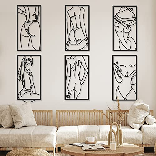 Cindeer 6 Stück moderne, minimalistische Wanddekoration, abstrakte Frau, Wandkunst, einzeilige Zeichnung, moderne Heimdekoration, Linie, Metall-Wanddekoration, Figur, Wandskulpturen für Schlafzimmer,