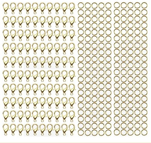 IOSPKKIO® 100 Stück Golden Verschlüsse für Schmuckherstellung, Kettenverschlüsse mit 200 Biegeringen in Golden - Schmuckverschlüsse für Armbänder, Halsketten