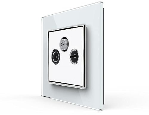 LIVOLO dreifache TV Fernseher/FM Radio/SAT Satelliten Anschlussdose für eine Unterputzdose Multimediadose Kabel mit Glasrahmen in Weiß