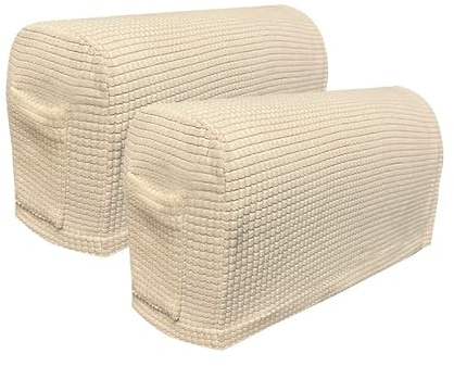 Skybook Armrest Chair Covers with 1 pocket Stretch Armchair Couch Arm Rest Cover Anti-Slip Spandex Polyester Sofa Chair Arm Caps Slipcovers for Furniture Protector Set of 2 (4pcs Ivory White)
