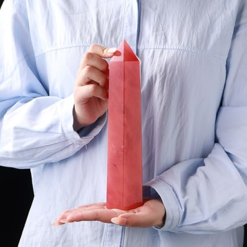 AtkitS Baguette d'obélisque en Quartz synthétique de Grande Taille 25-30cm, Pierre de Fusion Rouge, Pierres de guérison, Tour de Cristal for la décoration de la Maison (Size : 1-1.2kg)