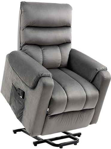 HOMCOM Fauteuil releveur Fauteuil de Relaxation électrique massant inclinable Structure en Acier revêtement en Velours avec Repose-Pied 2 télécommandes Pochette latérale 79 x 97 x 103 cm Gris