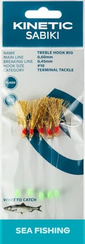 Kinetic Sabiki Treble Hook 5 Drillinge Hakengröße #10 Heringssystem Heringsvorfach Länge 130cm (Copper Flash)