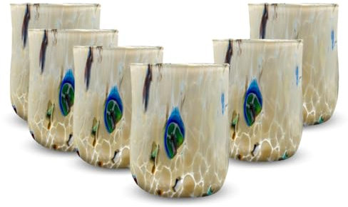 Gocce di Murano 6 Bicchieri Acqua Goto Lavorati Secondo la Tradizione degli Artigiani di Murano, Bicchiere Soffiato e Lavorato a Mano 300 ml - Bicchieri Acqua Vetro Linea Eterea
