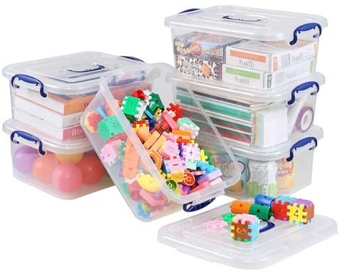 Buyitt 8L Clear Plastic Storage Boxes with Lid, Box with Lid and Closing Clips, 6 Pack