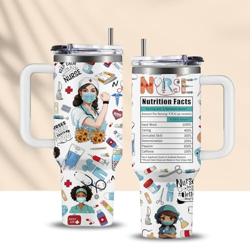 CGMIBAS - 40oz nursing tumbler with handle stainless steel nurse appreciation gifts for women coffee mug travel for nurses weeks nursing school gifts from