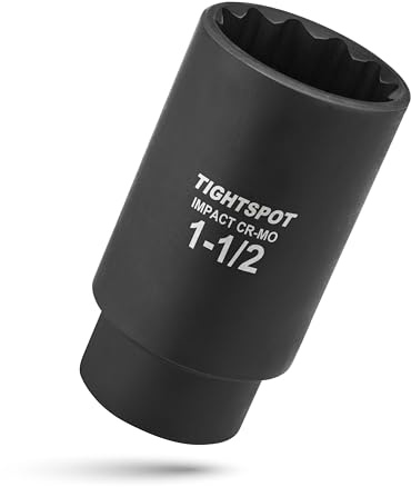 Tightspot 1 2 Inch Drive 1 1 2 Inch Deep Impact Socket with Anti Rounding 12 Point Design, Heat Treated Crmo Steel