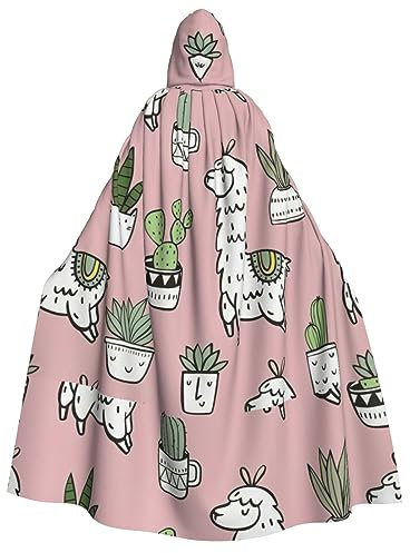 NEZIH Karnevalsumhang mit Kapuze, für Erwachsene, Vampir- und Hexenkostüm, Umhang, 190 cm, Größe XL, Alpaka und Kaktus