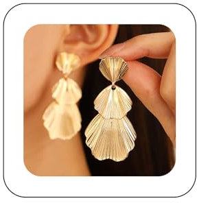 Allereya Vintage Metal Leaf Dangle Earrings Statement Monstera Leaf Drop Earrings Gold Leaf Stud Earrings Exaggerated Palm Leaf Earrings Jewelry for Women and Girls