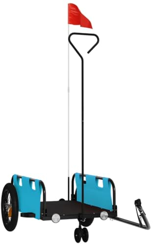 vidaXL Fahrradanhänger, Fahrrad Lastenanhänger mit Sicherheitsflagge, Transportanhänger mit Deichsel, Radanhänger Handwagen, Blau Oxford-Gewebe Eisen