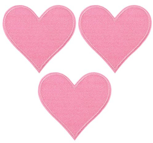 PATIKIL Iron-on Patches, 3 Pack Heart Shaped Sew Embroidered Patches Love Appliques Embellishments for Clothing Jackets Hat Backpack Repairing Decorations, Light Pink