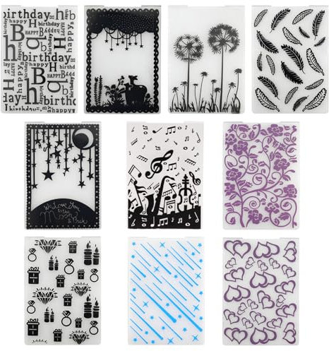 10Pcs Prägeschablone, Stanzschablonen,Prägefolder Embossing folder, Prägeschablonen für Stanzmaschine,Alles Gute zum Geburtstag Kunststoff Präge Ordner für Kunststoff Vorlage Handwerk, Scrapbooking