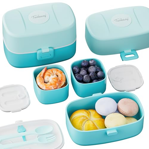 TUSEASY Bento Lunch Box Enfant - Anti-Fuite Boîte Repas avec Compartiment pour École - Boite à Gouter Enfant avec Couverts - Sans BPA et Micro-Ondable - Lavable au lave-vaisselle - 860 ml - Bleu
