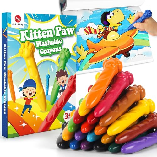 Mocoosy 18 Colors Kids Crayons for Toddlers, Non-Toxic Crayons with Coloring Book, Washable Jumbo Crayon for Kids 3+ Year Old, Easy Grip Toddlers Crayon Children Colouring Art Supplies Baby Toys Gifts
