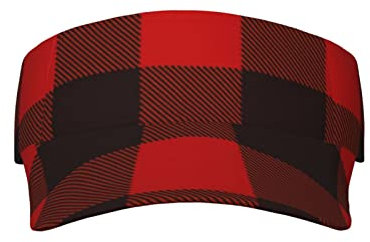 Apbdffjnf Sonnenblende mit Hahn, Golfvisier für Damen und Herren, verstellbares Visier, Pferdeschwanz, Baseballkappe, Tennis, Laufen, Visiere, Kariert, rot und schwarz, One size