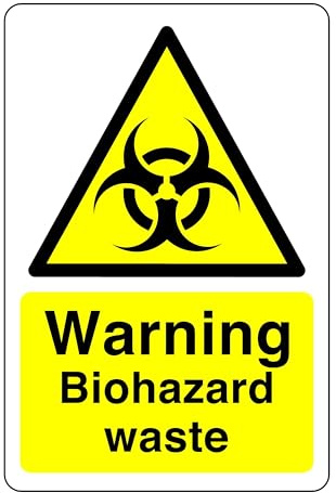 Warnschild Warning Biohazard waste, 3 mm, Aluminium-Dibond, 200 mm x 150 mm