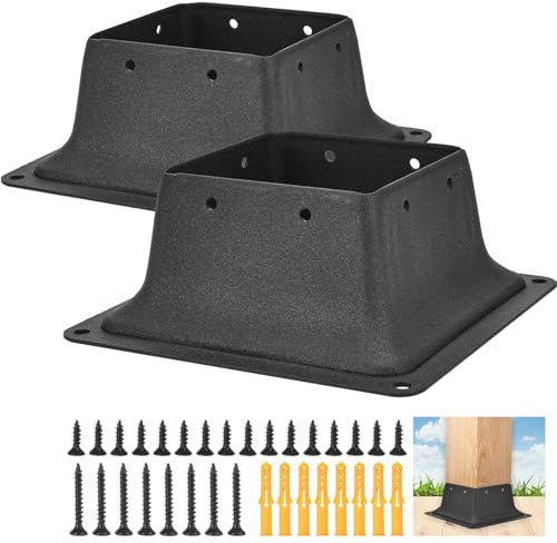4x4 Fence Post Base Square Bracket,2PCS Internal Size 3.5x3.5 Inch Heavy Duty Steel Deck Post Base Cover Fit 4x4Standard Wood Post Anchor,Decking Post Base for Deck Porch Handrail Railing Support