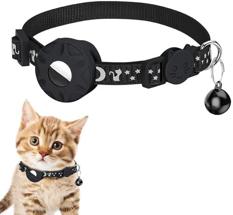 Reflective Cat Collar with Bell, Personalised Kitten Collars Quick Release Cat Safety Collar with Elastic Strap and Adjustable 7.48-12.6in Specially Designed for Apple Airtag GPS Trackers