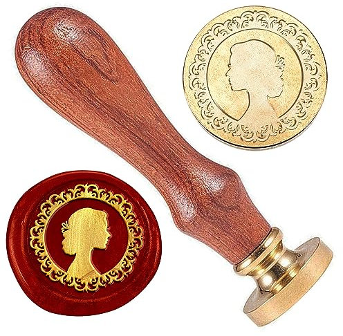 DELORIGIN Damen Wachsstempel Silhouette Wachs Siegelstempel 25mm Messingkopfstempel Mit Holzgriff Retro Wachs Siegelstempel Für Geschenkverpackungen Umschläge Karten Briefe Weinpakete Dekoration