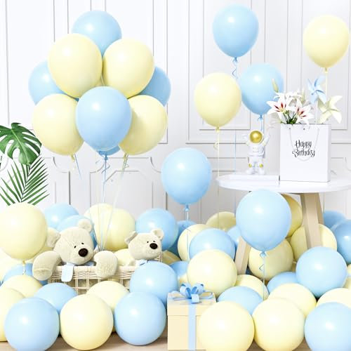 Unisun Luftballons Blau und Gelb, 60Stück 12Zoll Ballons Pastell Macaron Baby Blau Gelb Latex Luftballon Junge Männer Kinder Geburtstag Ballon Hochzeit Babyparty Jubiläum Verlobung Bachelor Party Deko
